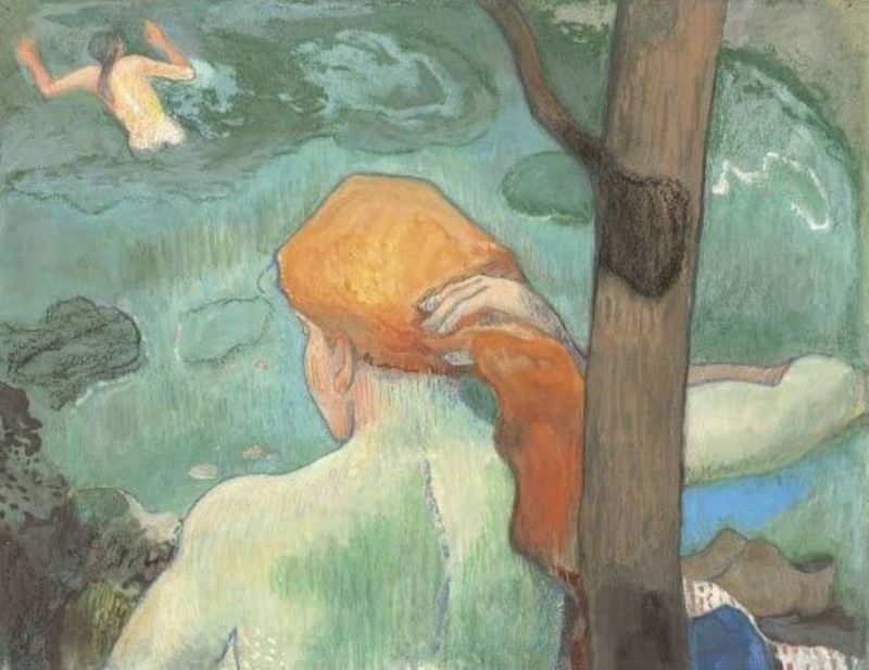 Peinture sur toile, reproduction de Paul Gauguin The Bathing Place La Baignade 1889 qualité musée