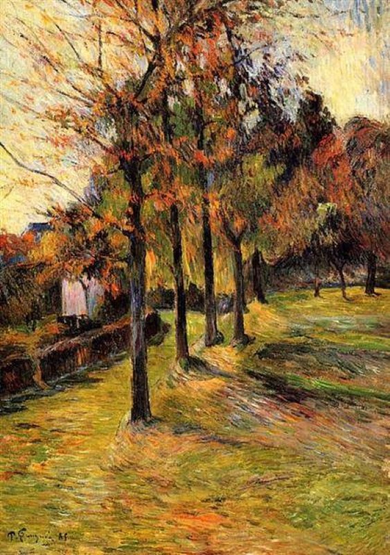 Peinture sur toile, reproduction de Paul Gauguin, Tree Linen Road, Rouen - 1885 qualité musée