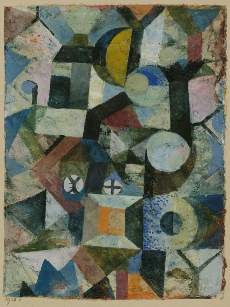 Peinture sur toile, reproduction de Paul Klee Composition With The Yellow Half-moon And The Y 1918 qualité musée