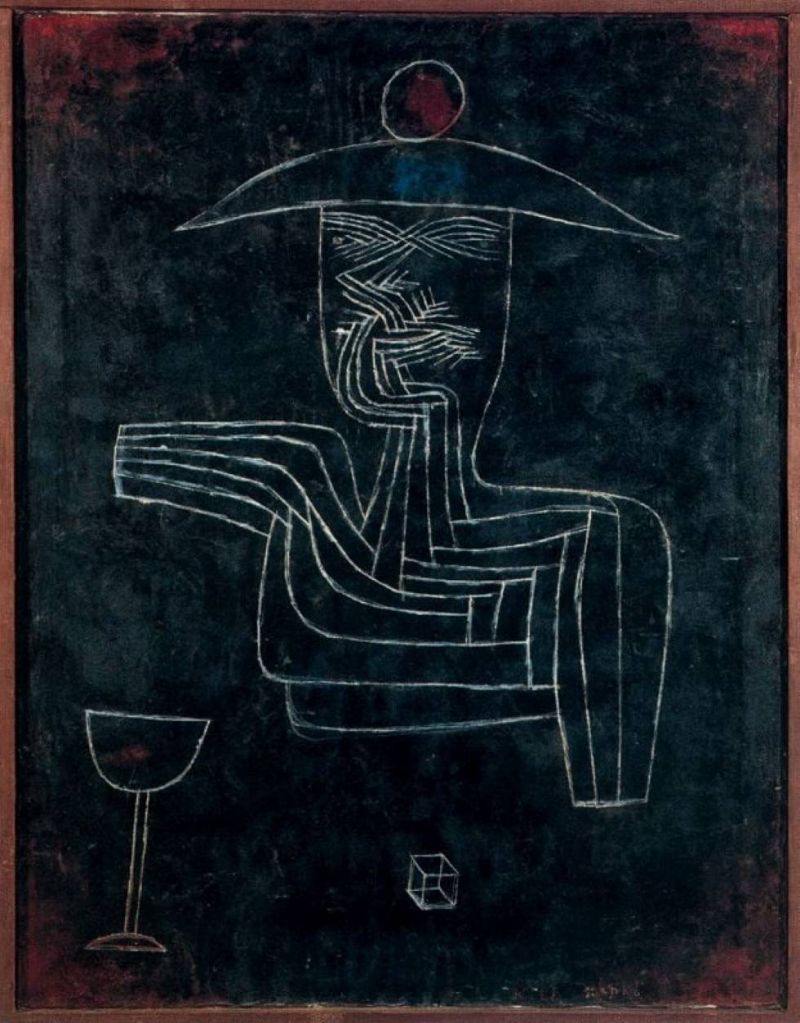 Peinture sur toile, reproduction de Paul Klee, Geist Bei Wein Und Spiel - Ghost Appearing While Drinking Wine And Gambling - 1927 qualité musée