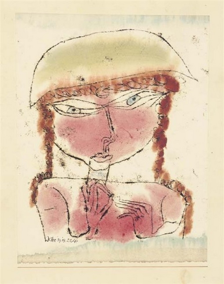Peinture sur toile, reproduction de Paul Klee, Red Girl with Yellow Pot-hat - 1919 qualité musée