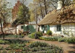 Peder Mork Monsted An Early Spring Day At A Thatched Farm In The Village Kirke V Rlose 1917