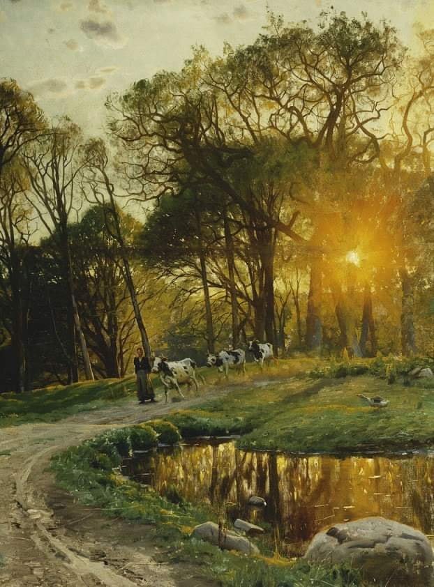 Peinture sur toile, reproduction de Peder Mork Monsted The Return Of Twilight qualité musée