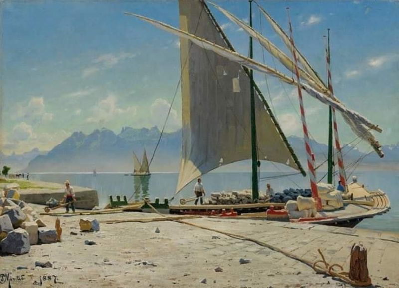 Peinture sur toile, reproduction de Peder Mork Monsted View Of Vevey - 1887 qualité musée
