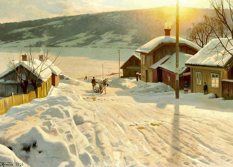 Peinture sur toile, reproduction de Peter Mork Monsted Winter Day In Lillehammer Norway qualité musée