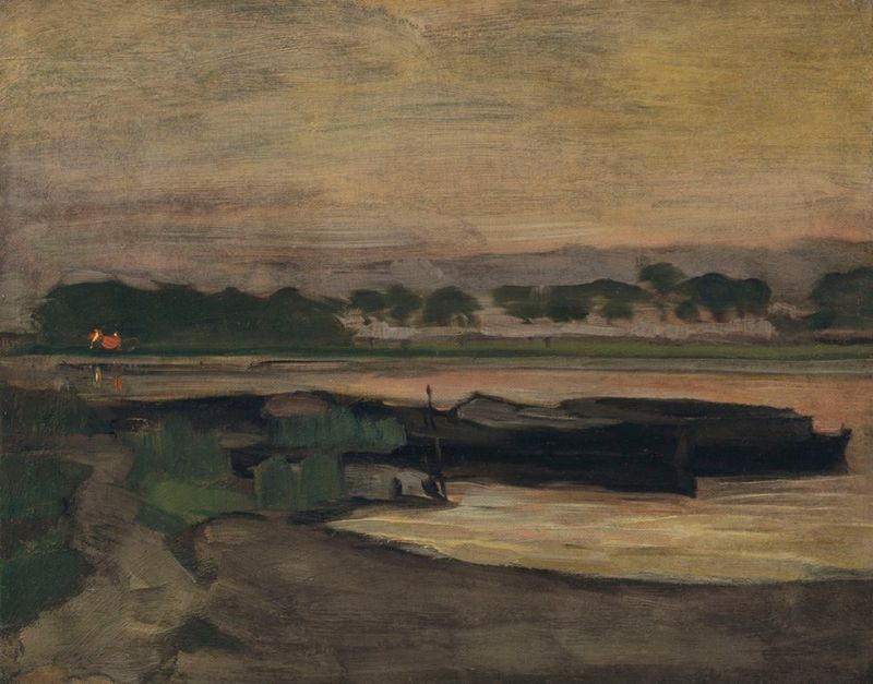 Peinture sur toile, reproduction de Piet Mondrian, Aan Ouderkerkerdijk bij de Omval in de Avond II, 1906-07 qualité musée