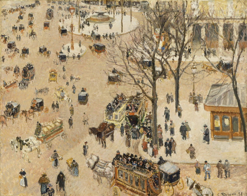 Peinture sur toile, reproduction de Pissarro, La Place du Théâtre Français qualité musée