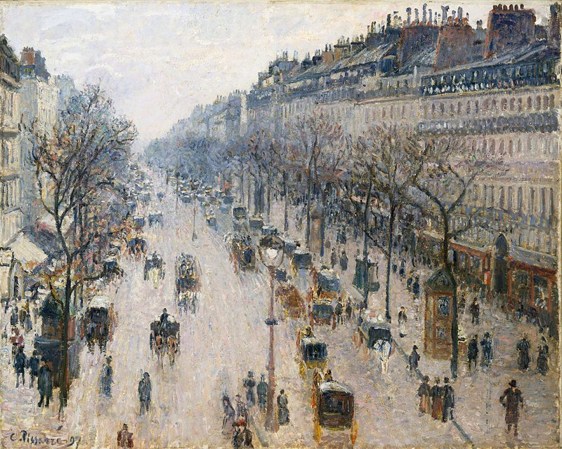 Peinture sur toile, reproduction de Pissarro, Le boulevard Montmartre un matin d'hiver qualité musée