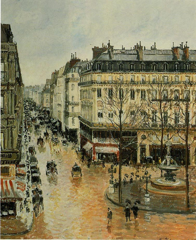 Peinture sur toile, reproduction de Pissarro, Rue Saint-Honoré dans l'après-midi, temps pluvieux qualité musée