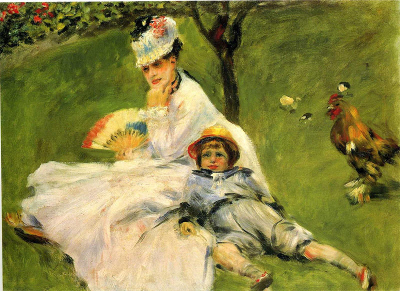 Peinture sur toile, reproduction de Renoir, Camille Monet et son fils Jean dans le jardin d'Argenteuil qualité musée