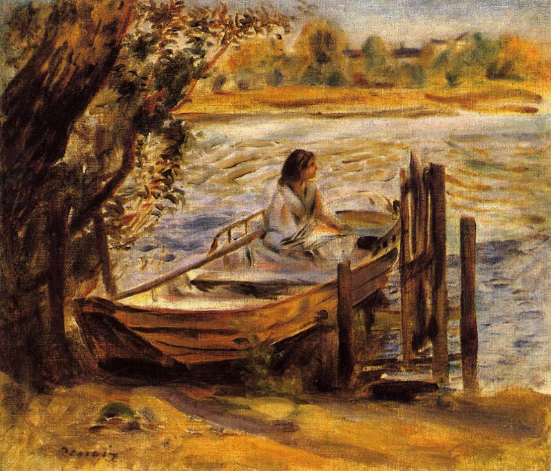 Peinture sur toile, reproduction de Renoir, Jeune femme dans un bateau (Lise Trehot) qualité musée