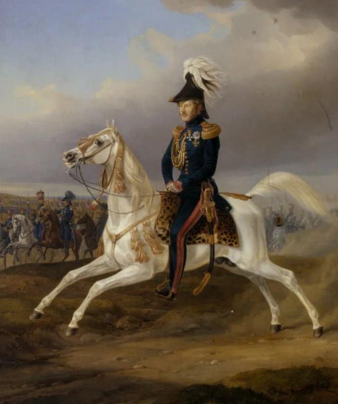 Peinture sur toile, reproduction de Roi William I de Wurttemberg à cheval par Albrecht Adam qualité musée