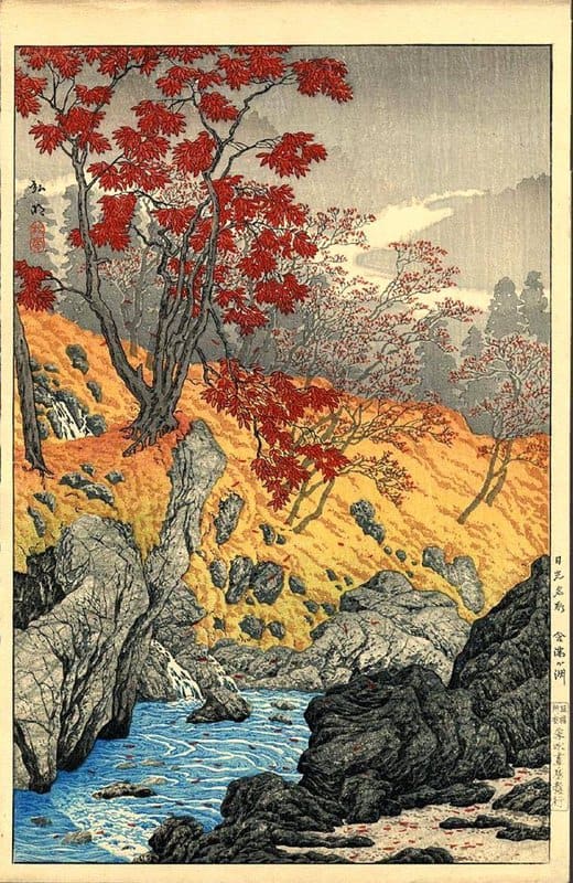 Peinture sur toile, reproduction de Shotei Takahashi Gamman Ga Fuchi In Nikko 1929 qualité musée