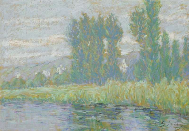 Peinture sur toile, reproduction de Sisley Alfred Bords De La Seine A La Roche-guyon Ca. 1886-90 qualité musée