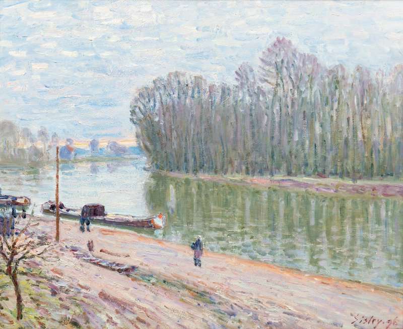 Peinture sur toile, reproduction de Sisley Alfred Bords Du Loing Effet Du Matin 1896 qualité musée