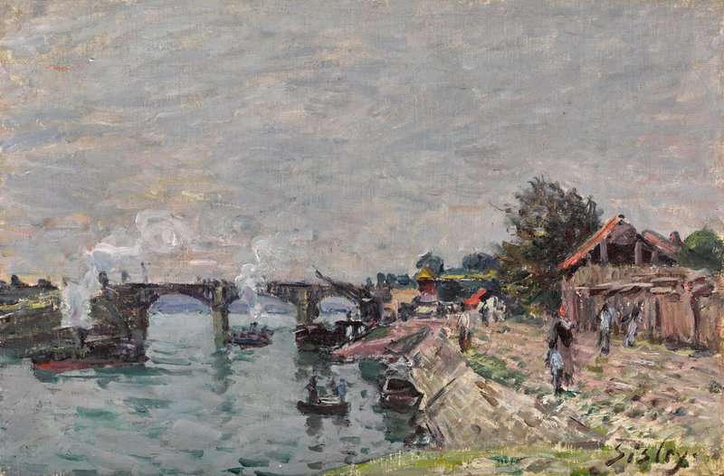 Peinture sur toile, reproduction de Sisley Alfred La Seine Au Pont De Sevres Billancourt Ca. 1877 qualité musée