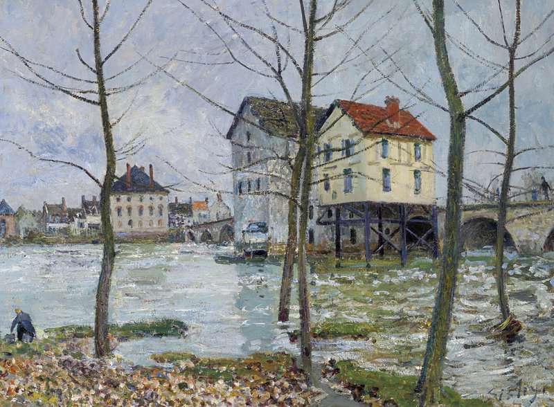 Peinture sur toile, reproduction de Sisley Alfred Les Moulins De Moret Hiver 1890 qualité musée