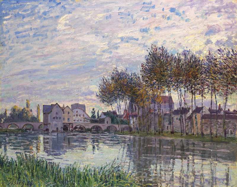 Peinture sur toile, reproduction de Sisley Alfred Moret Au Coucher Du Soleil Octobre 1888 qualité musée