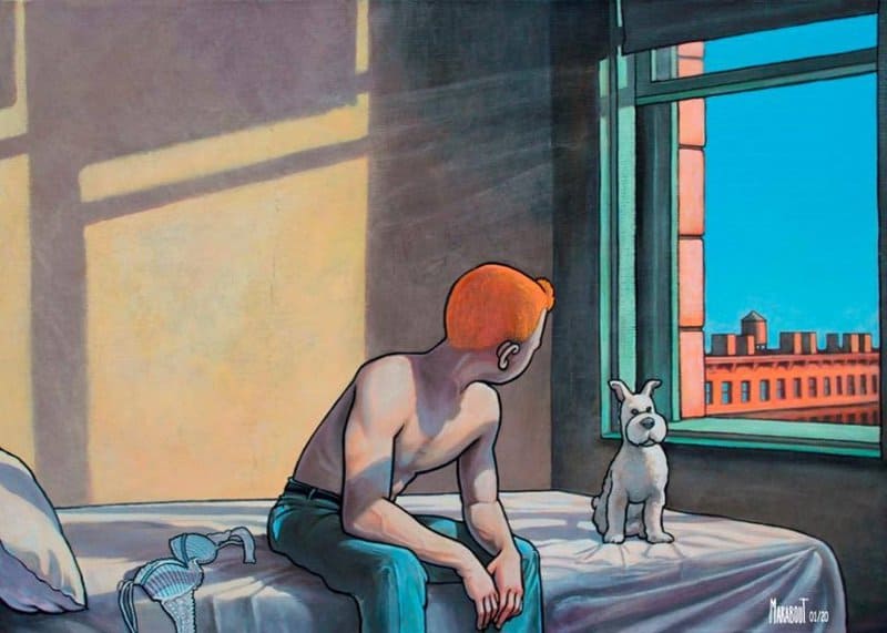 Peinture sur toile, reproduction de Tintin Hopper Excursion En Philosophie Par Xavier Marabout qualité musée