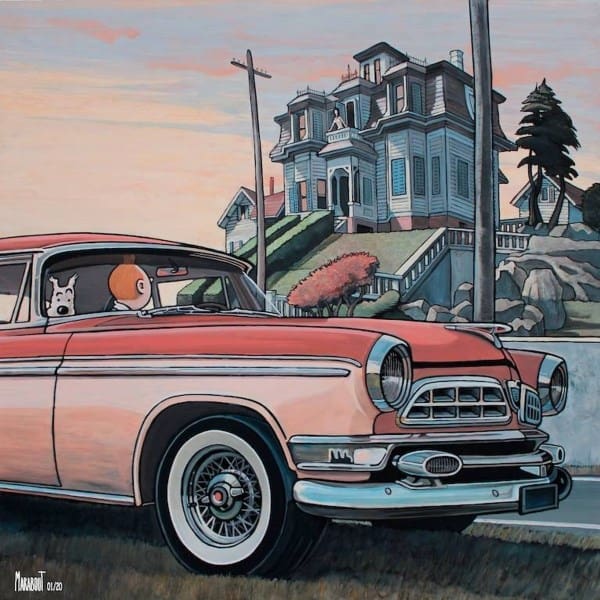 Peinture sur toile, reproduction de Tintin Hopper Hill Manor Par Xavier Marabout qualité musée