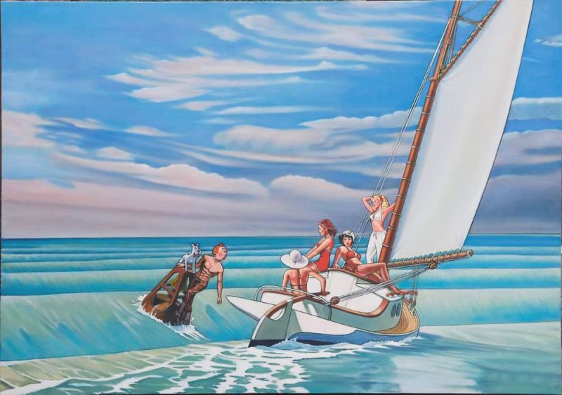Peinture sur toile, reproduction de Tintin Hopper Lame De Fond Dans Le Style De Xavier Marabout qualité musée