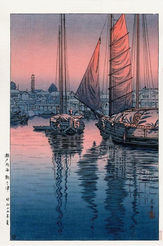 Peinture sur toile, reproduction de Tsuchiya Koitsu Sunset At Tomonotsu Island Sea 1940 qualité musée