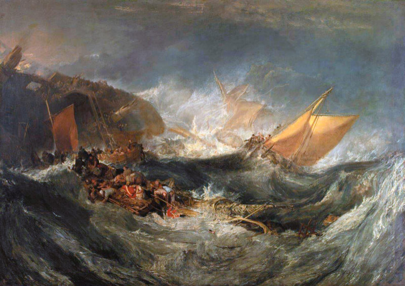 Peinture sur toile, reproduction de Turner, L'épave d'un navire de transport qualité musée