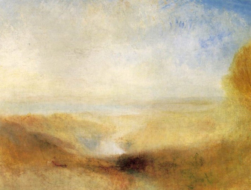 Peinture sur toile, reproduction de Turner, Paysage avec une rivière et une baie en arrière-plan qualité musée