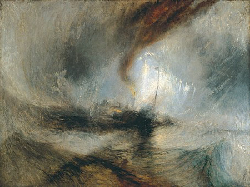 Peinture sur toile, reproduction de Turner, Tempête de neige - Bateau à vapeur au large d'un port qualité musée