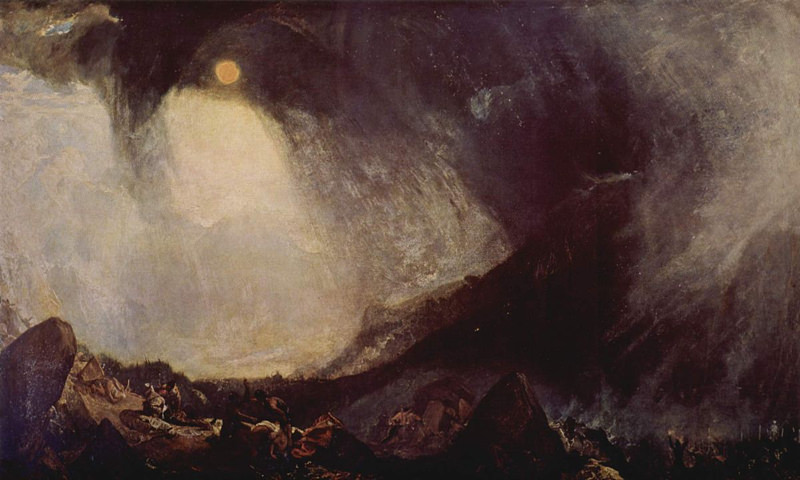 Peinture sur toile, reproduction de Turner, Tempête de neige - Hannibal et son armée traversant les Aples qualité musée