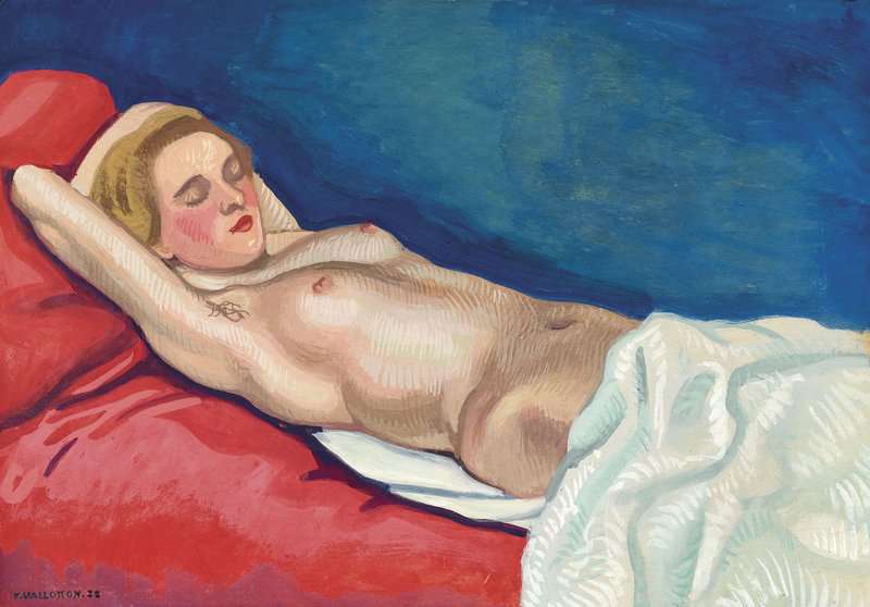 Peinture sur toile, reproduction de Vallotton Felix Femme Nue Couchee Sur Un Canape Rouge 1923 qualité musée