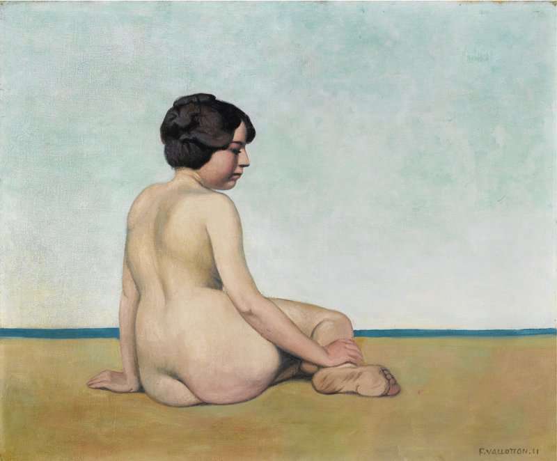 Peinture sur toile, reproduction de Vallotton Felix Petite Baigneuse Assise Sur Le Sable 1911 qualité musée