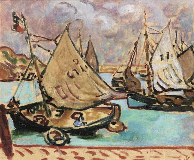 Peinture sur toile, reproduction de Valtat Louis Barques A Port En Bessin Ca. 1907 qualité musée