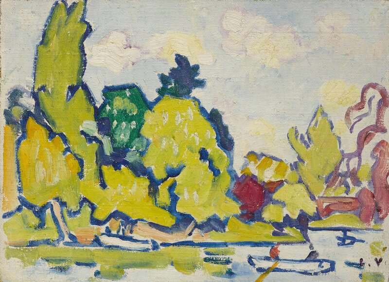 Peinture sur toile, reproduction de Valtat Louis Barques Au Bois De Boulogne Arbres Jaunes 1934 qualité musée