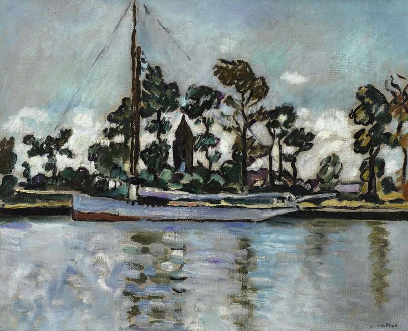 Peinture sur toile, reproduction de Valtat Louis Bateau Sur Le Canal Ouistreham Ca. 1930 qualité musée