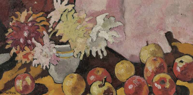 Peinture sur toile, reproduction de Valtat Louis Bouquet De Dahlias Et Pommes Ca. 1940 qualité musée