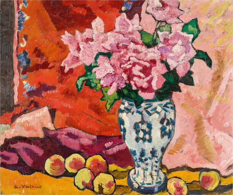 Peinture sur toile, reproduction de Valtat Louis Bouquet De Roses Aux Peches Ca. 1935 qualité musée