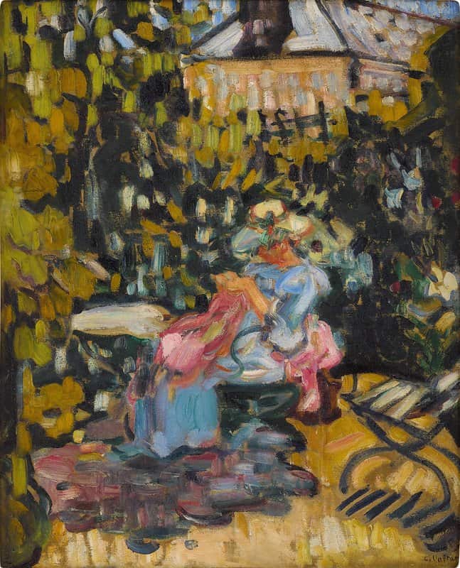Peinture sur toile, reproduction de Valtat Louis Femme Cousant Dans Le Jardin 1904 qualité musée