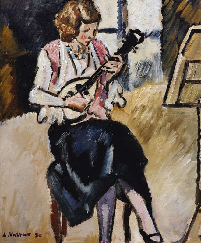 Peinture sur toile, reproduction de Valtat Louis Femme Jouant De La Mandoline Ca. 1930 qualité musée