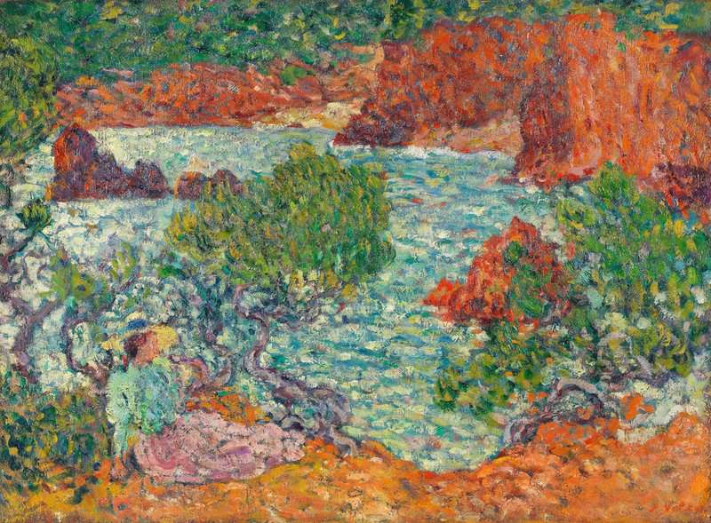 Peinture sur toile, reproduction de Valtat Louis Femme Sur Les Rochers Rouges Agay Ca. 1900 qualité musée