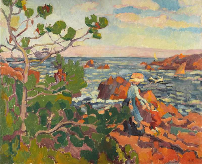 Peinture sur toile, reproduction de Valtat Louis La Mere Et L Enfant Au Costume Rouge 1911 qualité musée