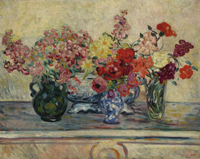 Peinture sur toile, reproduction de Valtat Louis Les Trois Vases De Fleurs Et La Jardiniere Fleurie Ca. 1899-1903 qualité musée