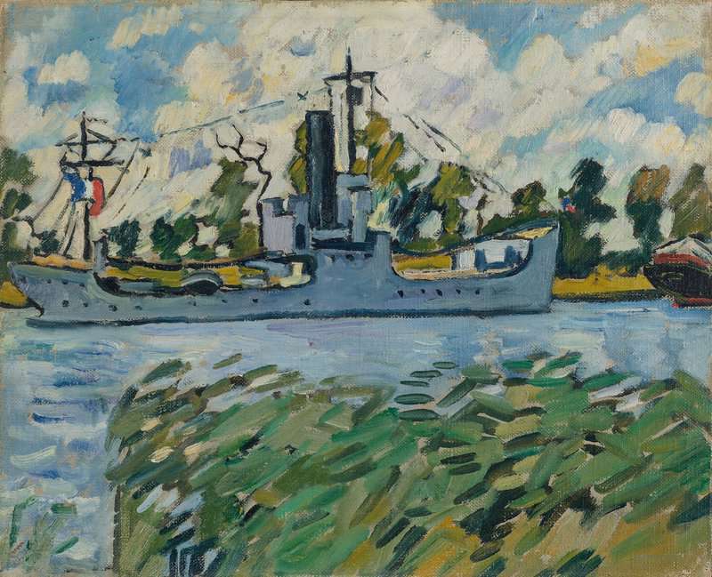 Peinture sur toile, reproduction de Valtat Louis Navire De Guerre Sur Le Canal De L Orne A Ouistreham Ca. 1935 qualité musée