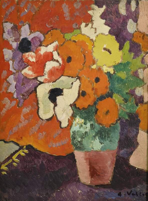 Peinture sur toile, reproduction de Valtat Louis Soucis Et Anemones Cruche Beige Et Verte 1943 qualité musée