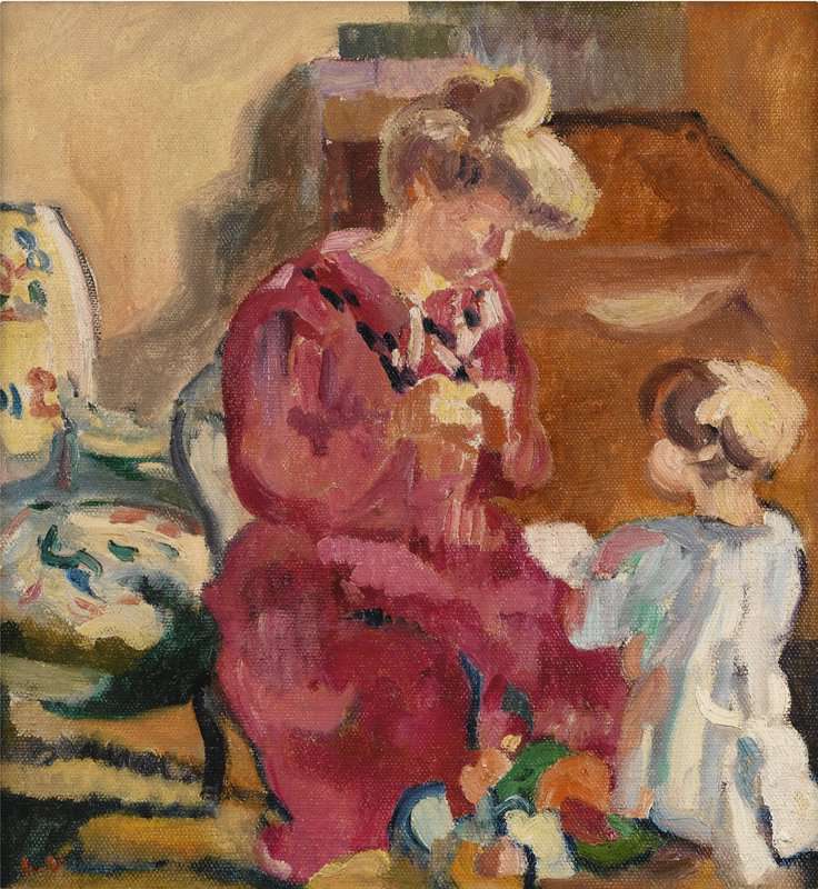 Peinture sur toile, reproduction de Valtat Louis Suzanne Et Jean Enfant Ca. 1910 qualité musée