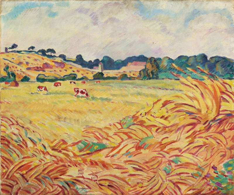 Peinture sur toile, reproduction de Valtat Louis Vaches Dans Un Champ En Normandie Ca. 1922 qualité musée