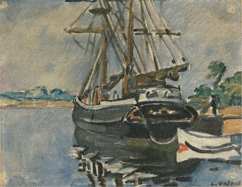 Peinture sur toile, reproduction de Valtat Louis Voilier Et Barque A Ouistreham Ca. 1930 qualité musée
