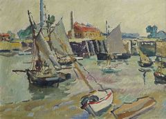Valtat Louis Voiliers Au Port A Maree Basse Ouistreham Ca. 1927