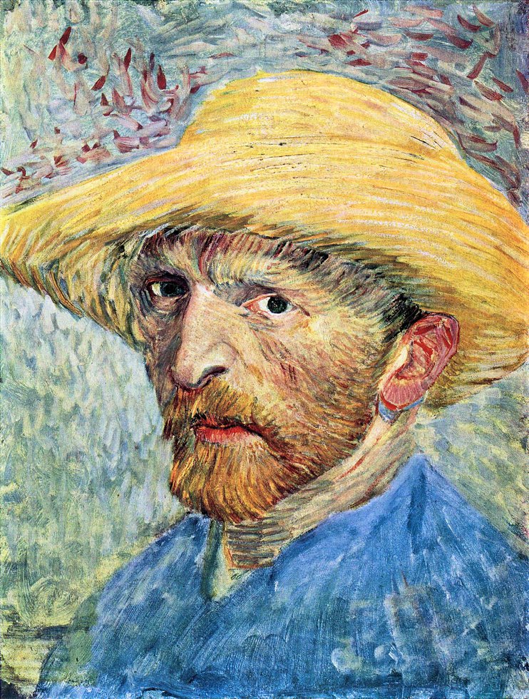 Peinture sur toile, reproduction de Van Gogh, Autoportrait avec chapeau de paille et chemise bleue qualité musée