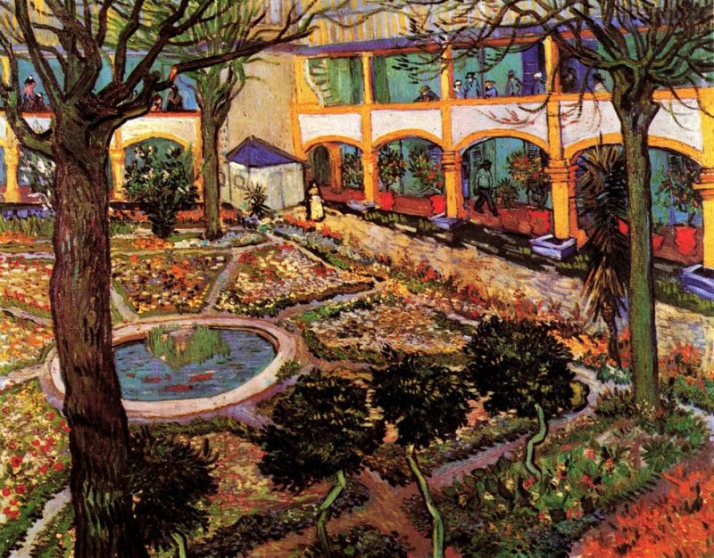 Peinture sur toile, reproduction de Van Gogh, La cour de l'hopital d'Arles qualité musée